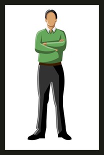 穿绿衣抱臂站立的男士