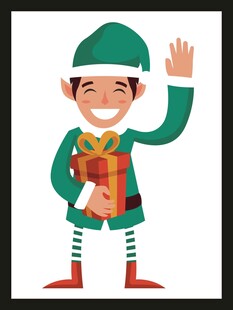 圣诞小精灵手持礼物挥手
