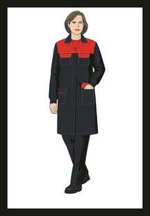 女士长款红黑拼接大衣