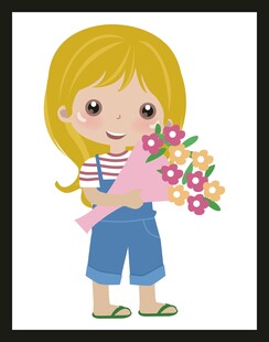 手持花束的可爱小女孩