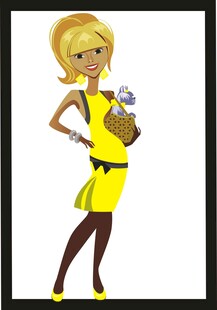 时尚黄衣女子手提购物袋