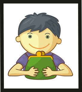 男孩捧钱包满心欢喜