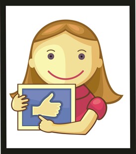 女孩手持平板点赞