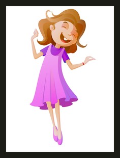 穿粉裙跳舞的快乐女孩