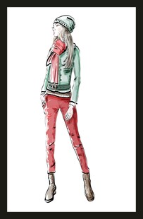 时尚女性穿搭手绘设计图