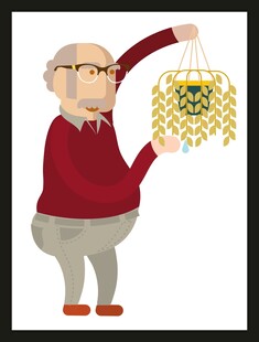 老人手持装饰吊灯