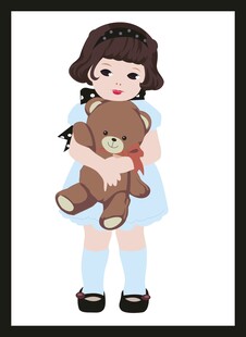 抱泰迪熊的可爱小女孩