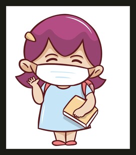 戴口罩的可爱女孩拿书本