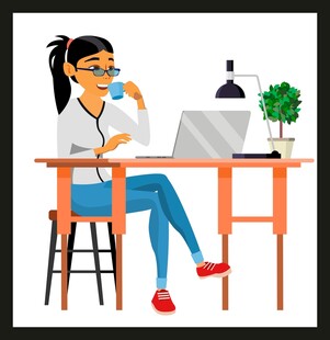 办公女性惬意使用笔记本电脑