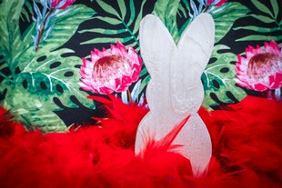 白色兔子装饰与花卉背景