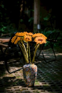 花瓶中的绚烂黄色花朵