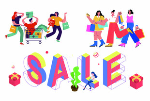 商场嗨购大背景矢量插画