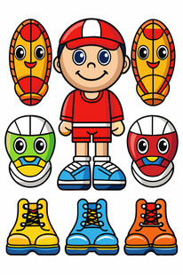 卡通足球小子与运动装备