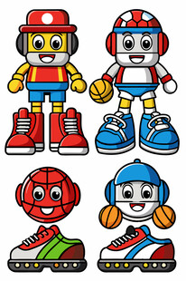 卡通运动角色与鞋类形象