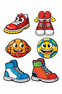 卡通风格多彩鞋子与球图案