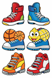 多彩卡通风格运动鞋与球