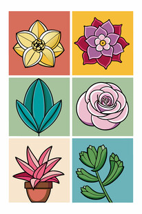 多彩手绘多肉植物图案