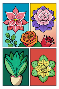 多彩盆栽花卉插画集