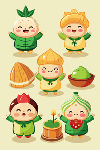 可爱端午角色与传统美食