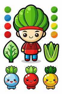 卡通农夫与多彩蔬菜形象