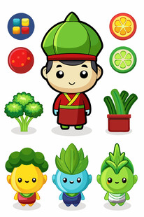 卡通厨师与多样蔬菜