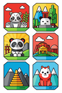 可爱动物风景卡通图标集