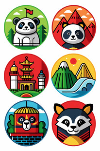 中国元素卡通形象徽章