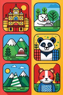 可爱动物风景卡通图标集