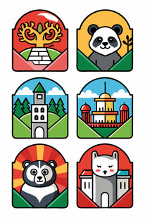 各国特色建筑与动物图标