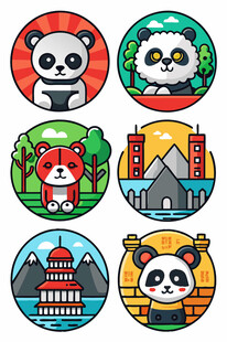 熊猫主题城市元素图标集