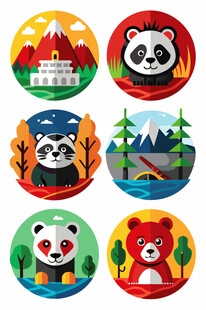 动物风景主题圆形图案