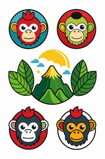 猴子与自然元素图案集合