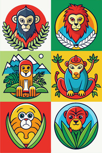 多彩动物徽章图案设计