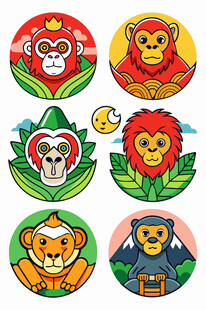 多彩动物卡通徽章图案