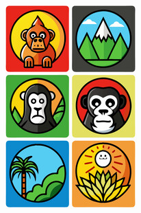 多彩动物与自然图标集合