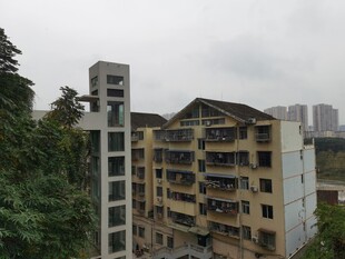 老旧居民楼与周边绿植景观