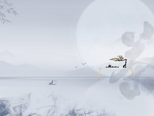 湖畔新中式展板模板