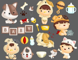 可爱宝宝与萌宠卡通元素