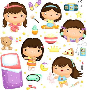 可爱女孩日常用品插画