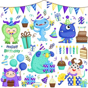 可爱怪物主题生日派对元素