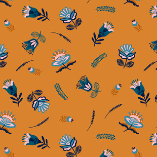 橙色底花卉植物图案纹理