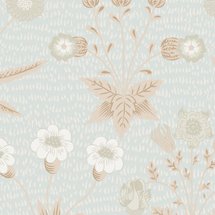 浅蓝花卉复古风壁纸图案