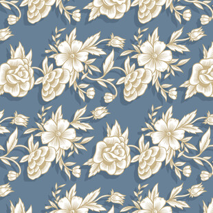 蓝底花卉复古风图案