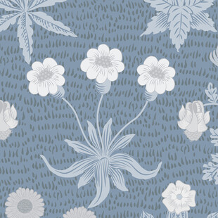 蓝底白花精致花卉图案