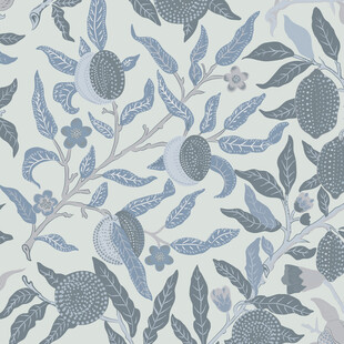 蓝灰植物图案布料纹理