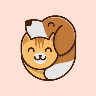 依偎的猫咪与狗狗