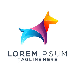 多彩抽象狗形标志设计