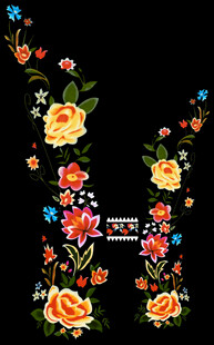 花卉装饰字母H图案