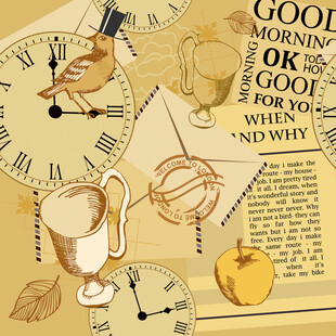 复古风格时钟与静物插画
