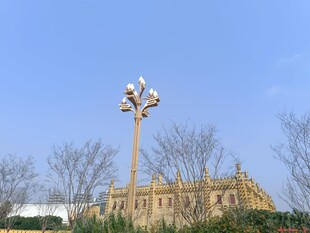 古典建筑旁的独特路灯